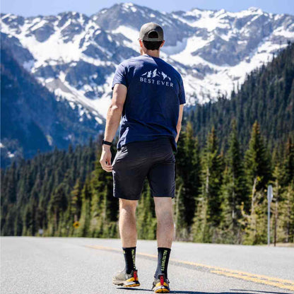 man hiking wearing best ever t-shirt
