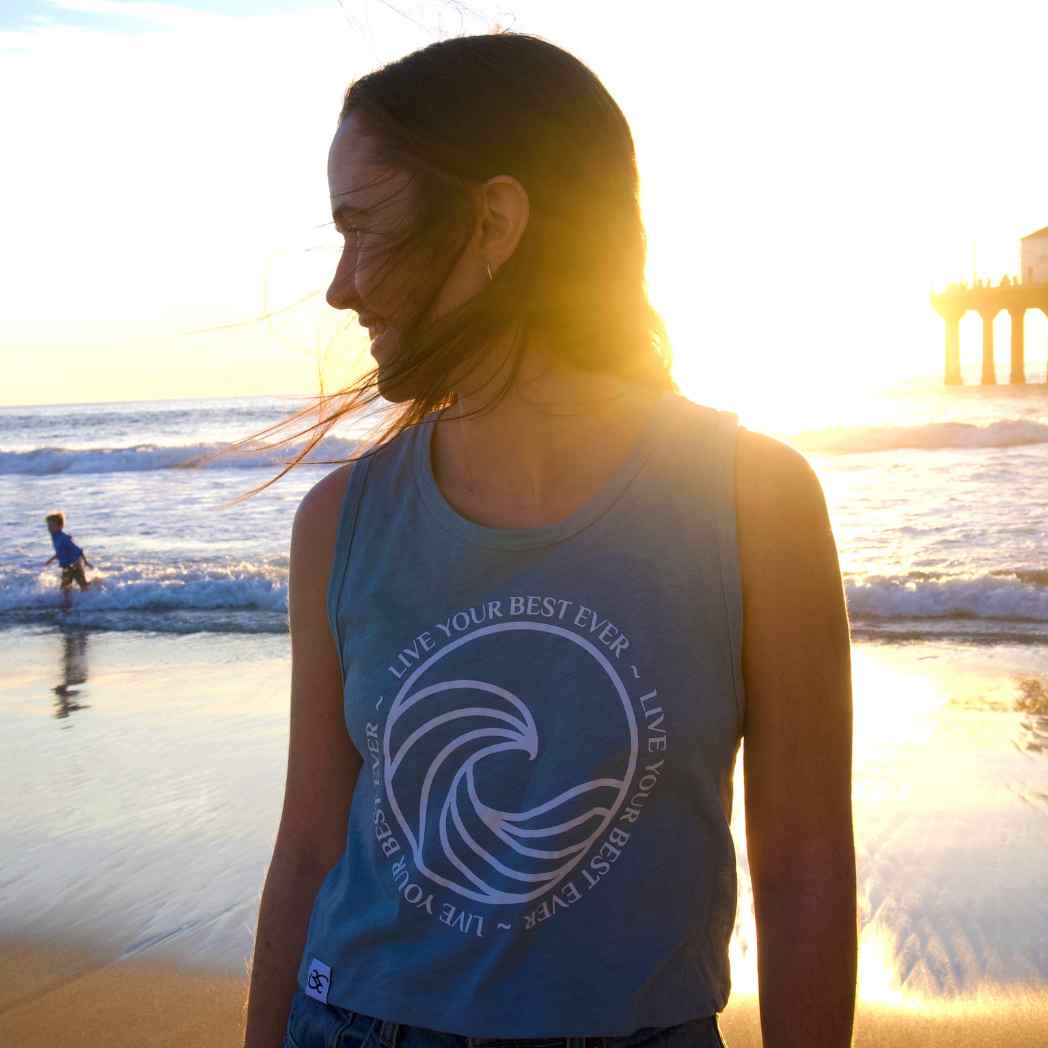 Woman wearing Best Ever Womens Ocean Calling Crop Tank