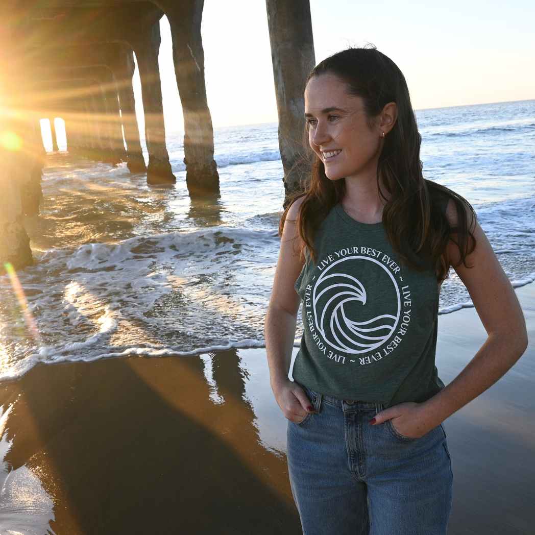 Woman Wearing Womens Ocean Calling Festival Tank